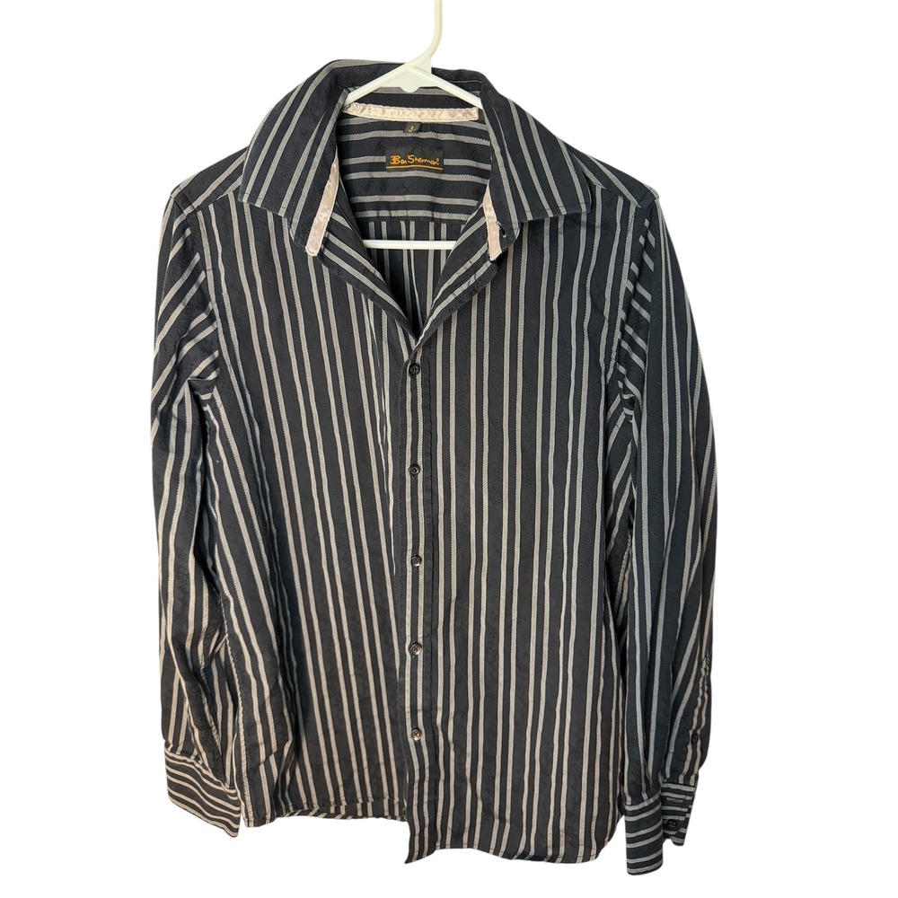 Ben Sherman Black & Gray Striped Button-Up Shirt Size M (2) Long Sleeve - Picture 3 of 5